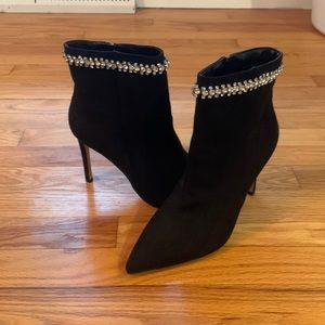 Express Heeled Black Booties with Rhinestones | Sz. 9